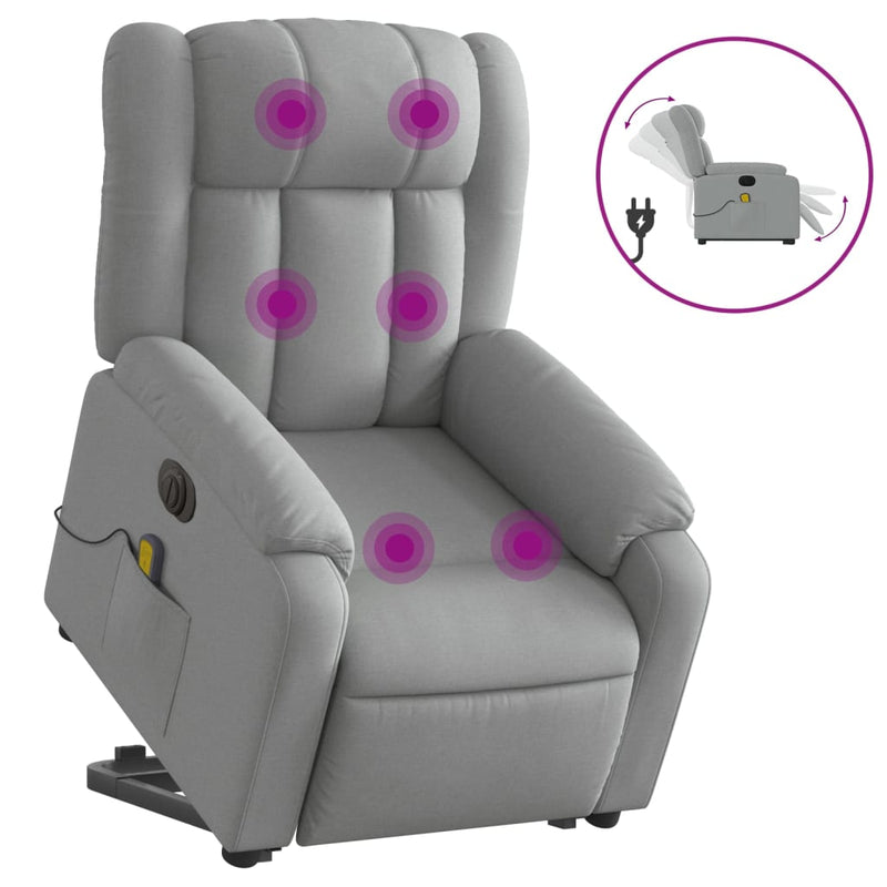 Electric Stand up Massage Recliner Chair Light Grey Fabric