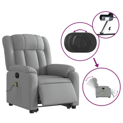 Electric Stand up Massage Recliner Chair Light Grey Fabric