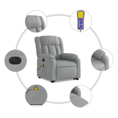 Electric Stand up Massage Recliner Chair Light Grey Fabric