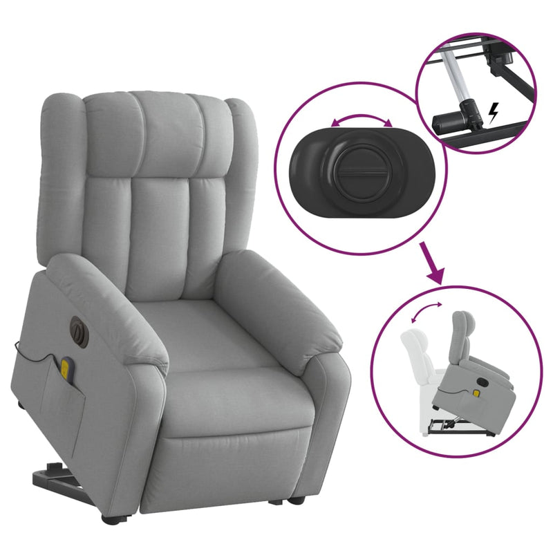 Electric Stand up Massage Recliner Chair Light Grey Fabric