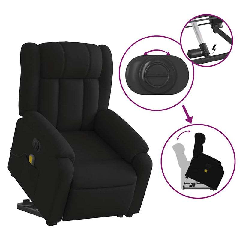 Electric Stand up Massage Recliner Chair Black Fabric