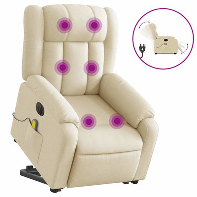 Electric Stand up Massage Recliner Chair Cream Fabric