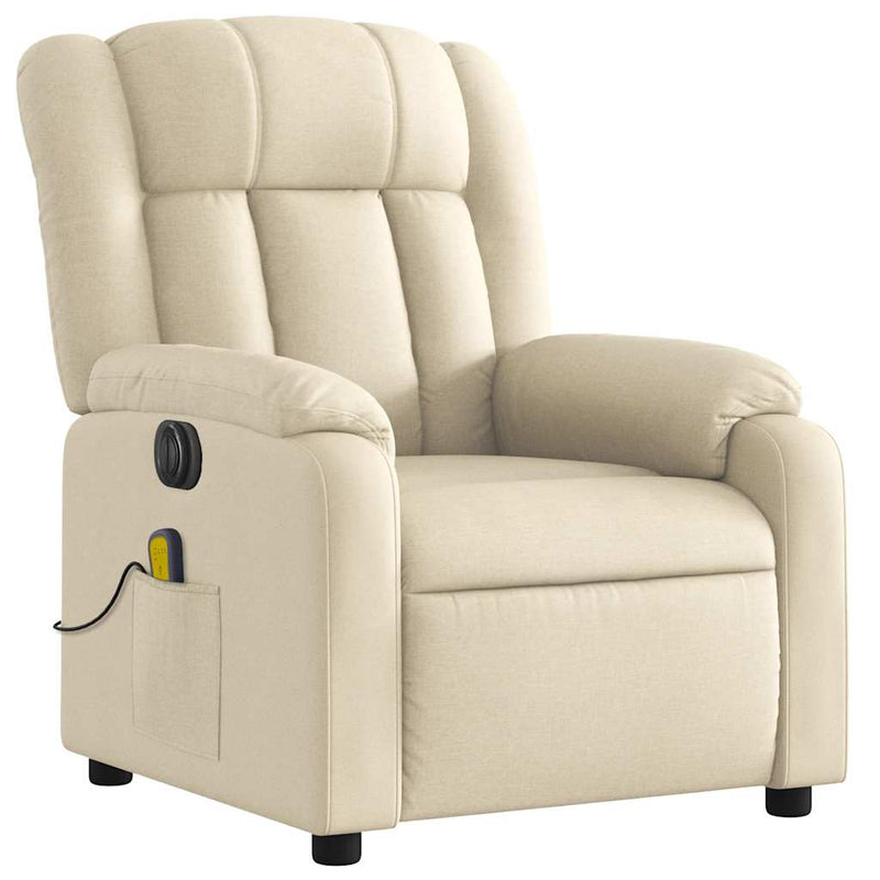 Electric Stand up Massage Recliner Chair Cream Fabric