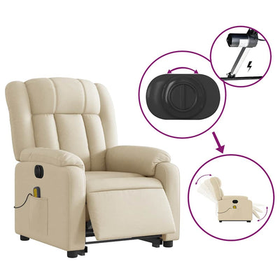 Electric Stand up Massage Recliner Chair Cream Fabric