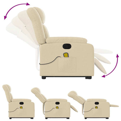 Electric Stand up Massage Recliner Chair Cream Fabric