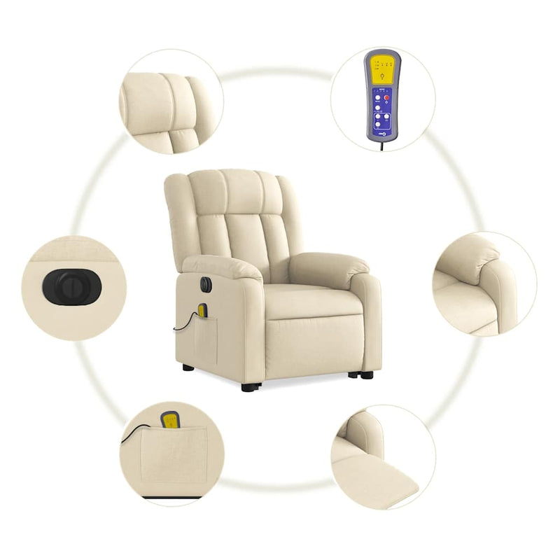 Electric Stand up Massage Recliner Chair Cream Fabric