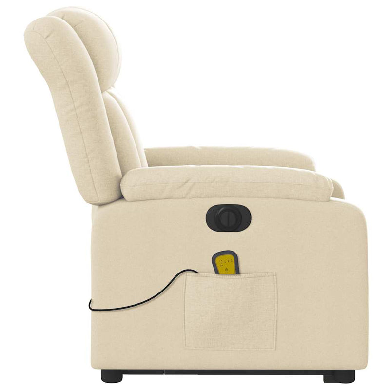 Electric Stand up Massage Recliner Chair Cream Fabric