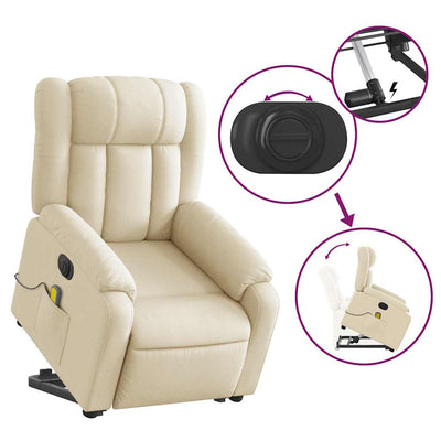 Electric Stand up Massage Recliner Chair Cream Fabric