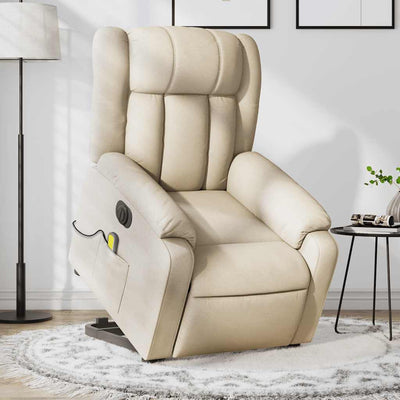 Electric Stand up Massage Recliner Chair Cream Fabric