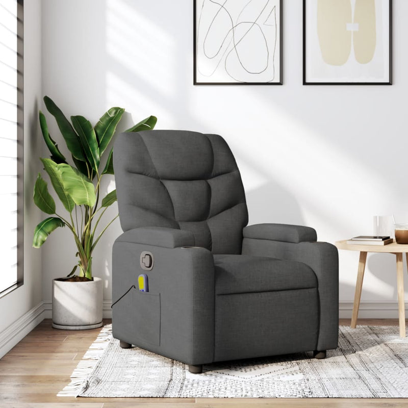 Massage Recliner Chair Dark Grey Fabric