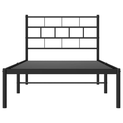 Metal Bed Frame without Mattress with Headboard Black 107x203 cm King Single