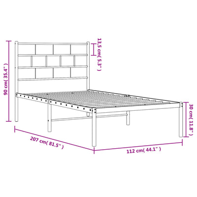 Metal Bed Frame without Mattress with Headboard Black 107x203 cm King Single