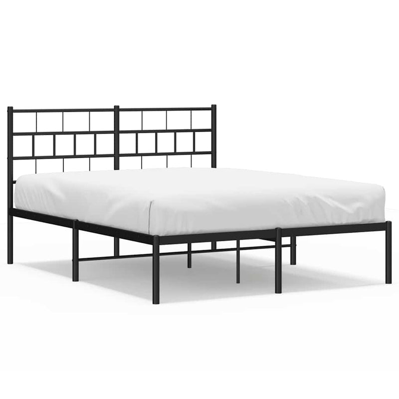 Metal Bed Frame without Mattress with Headboard Black 150x200 cm