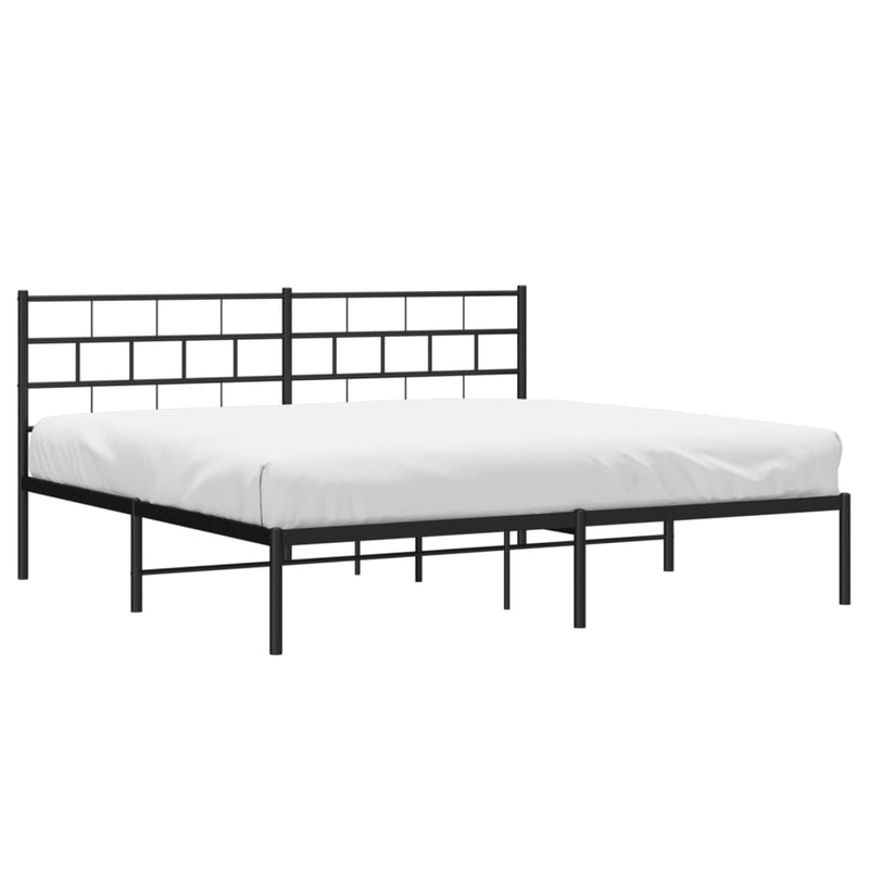 Metal Bed Frame without Mattress with Headboard Black 183x203 cm King