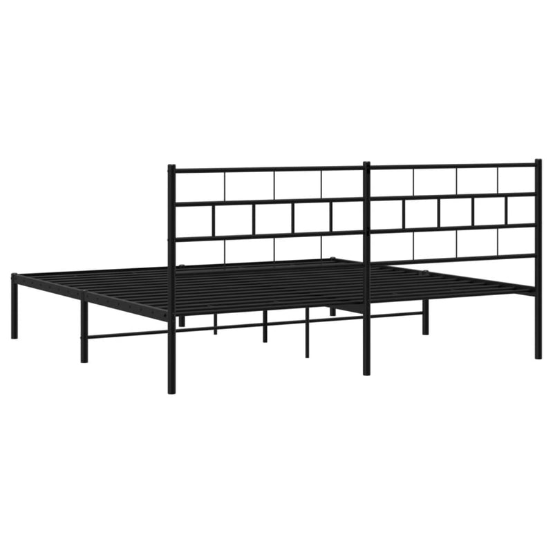 Metal Bed Frame without Mattress with Headboard Black 183x203 cm King