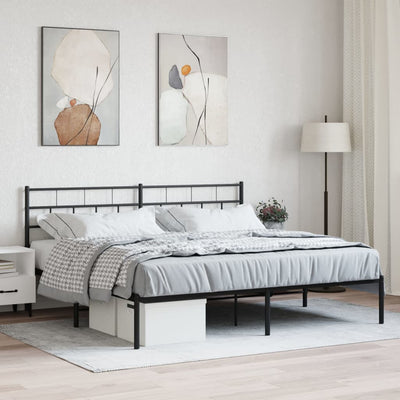 Metal Bed Frame without Mattress with Headboard Black 183x203 cm King