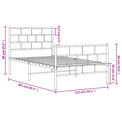 Metal Bed Frame without Mattress with Footboard Black 107x203 cm King Single