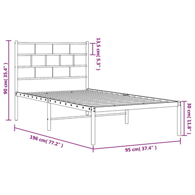 Metal Bed Frame without Mattress with Headboard White 90x190 cm