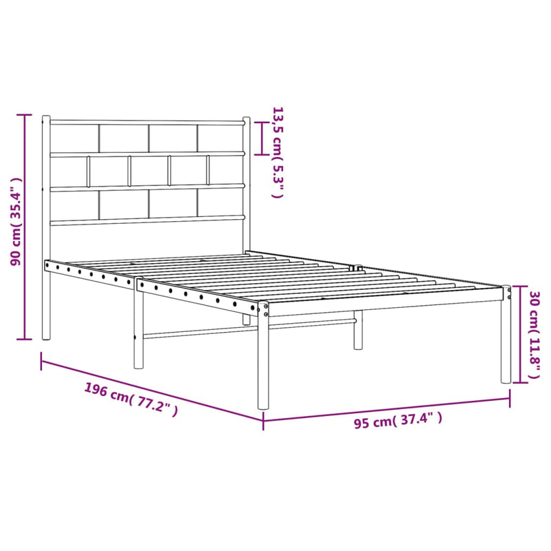 Metal Bed Frame without Mattress with Headboard White 90x190 cm