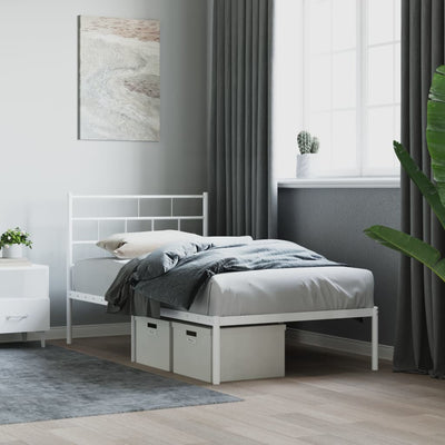 Metal Bed Frame without Mattress with Headboard White 90x190 cm