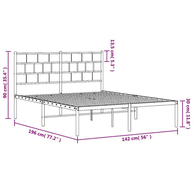 Metal Bed Frame without Mattress with Headboard White 135x190 cm