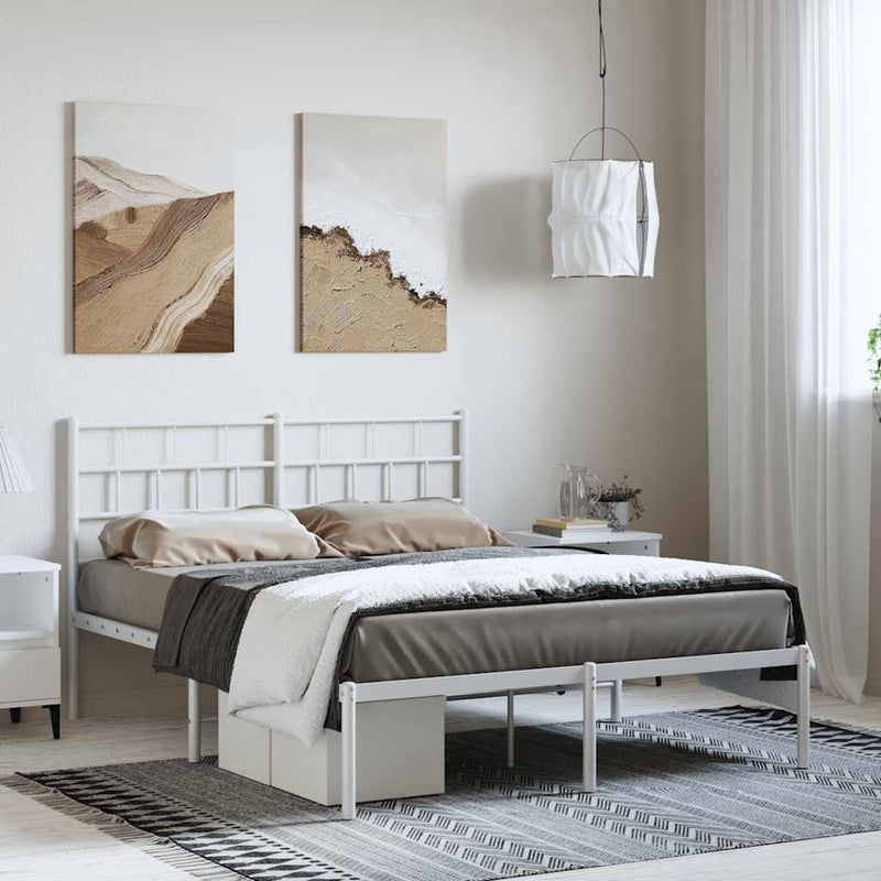 Metal Bed Frame without Mattress with Headboard White 135x190 cm