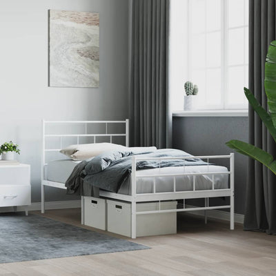 Metal Bed Frame without Mattress with Footboard White 90x190 cm