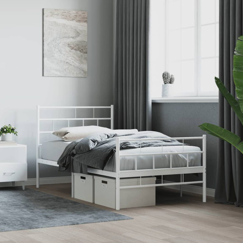 Metal Bed Frame without Mattress with Footboard White 107x203 cm King Single