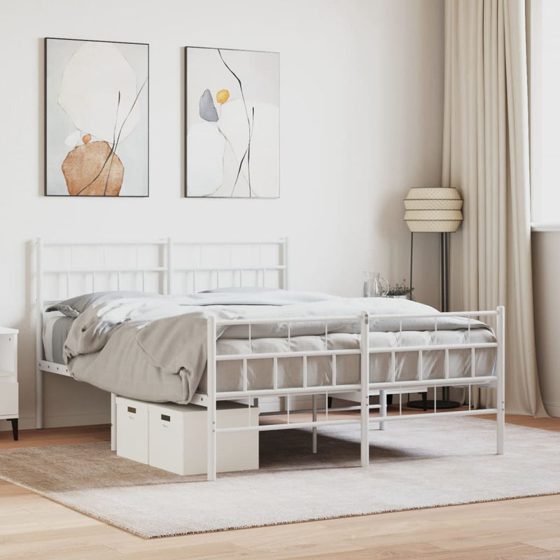 Metal Bed Frame without Mattress with Footboard White 150x200 cm