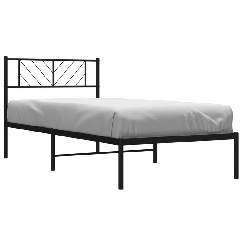 Metal Bed Frame without Mattress with Headboard Black 107x203 cm King Single