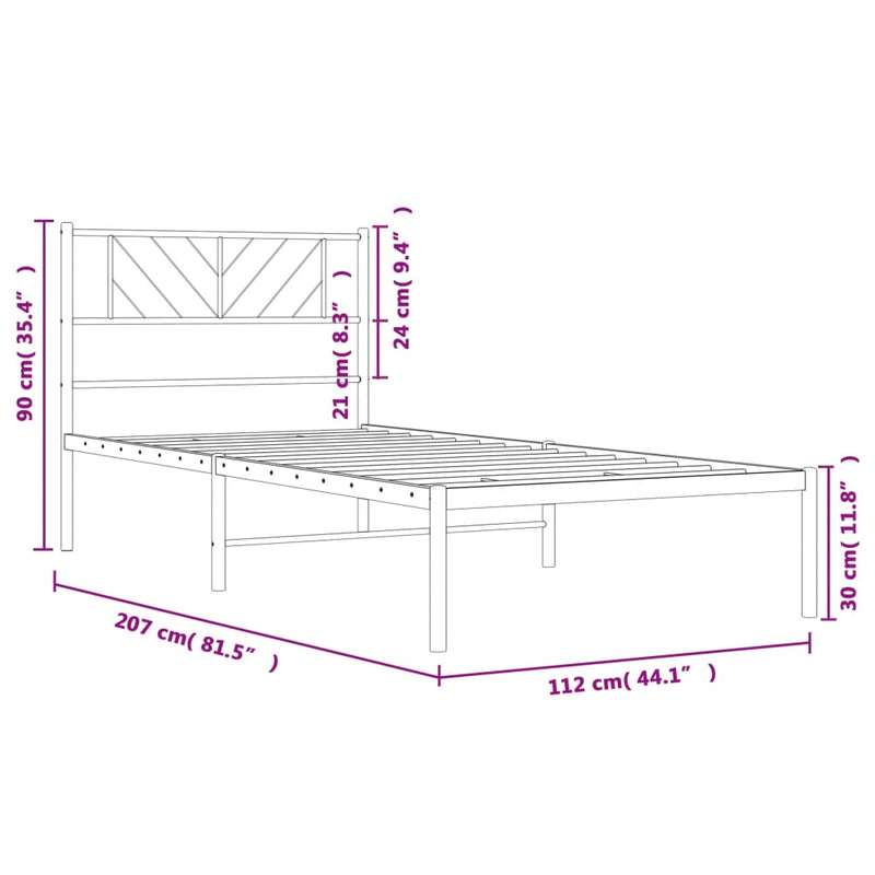 Metal Bed Frame without Mattress with Headboard Black 107x203 cm King Single