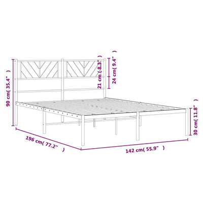 Metal Bed Frame without Mattress with Headboard Black 135x190 cm