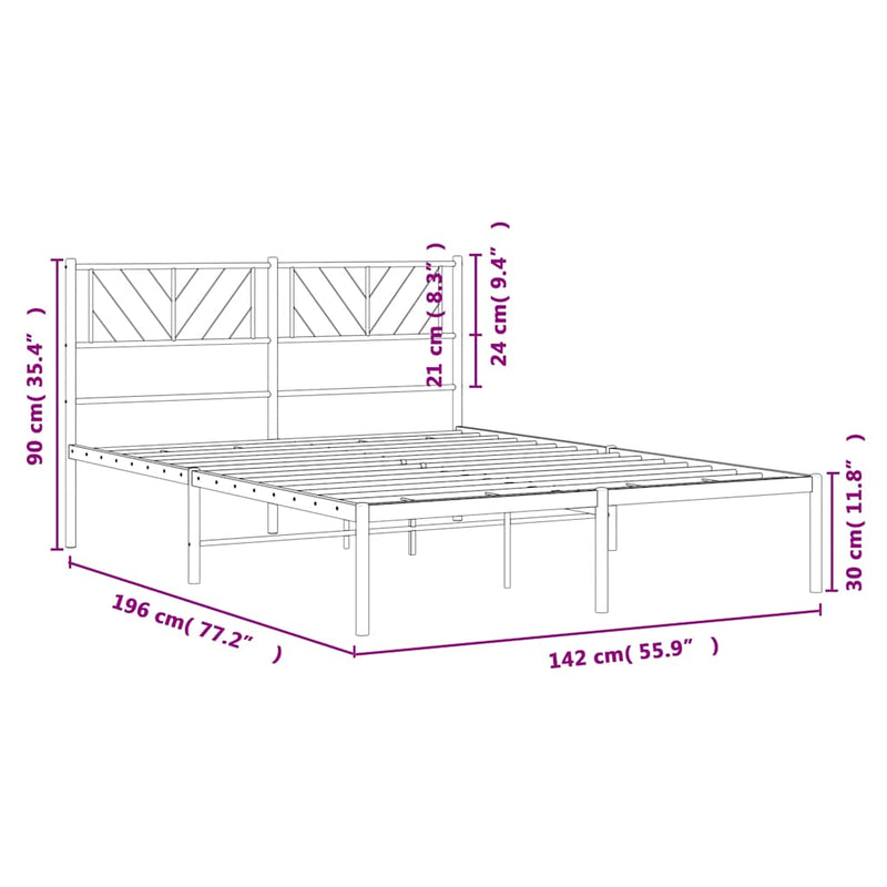 Metal Bed Frame without Mattress with Headboard Black 135x190 cm