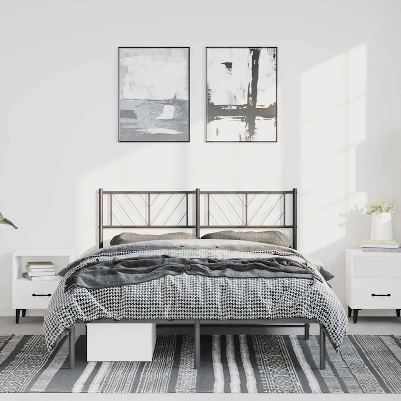 Metal Bed Frame without Mattress with Headboard Black 135x190 cm