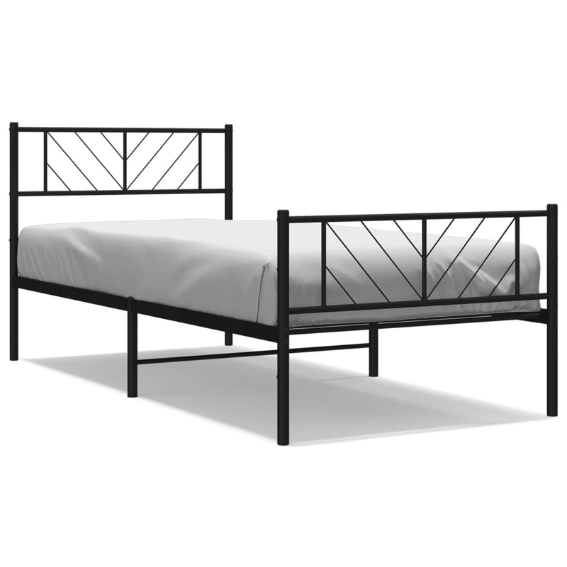 Metal Bed Frame without Mattress with Footboard Black 90x190 cm