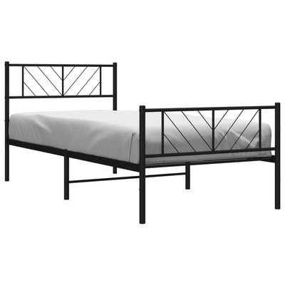 Metal Bed Frame without Mattress with Footboard Black 90x190 cm