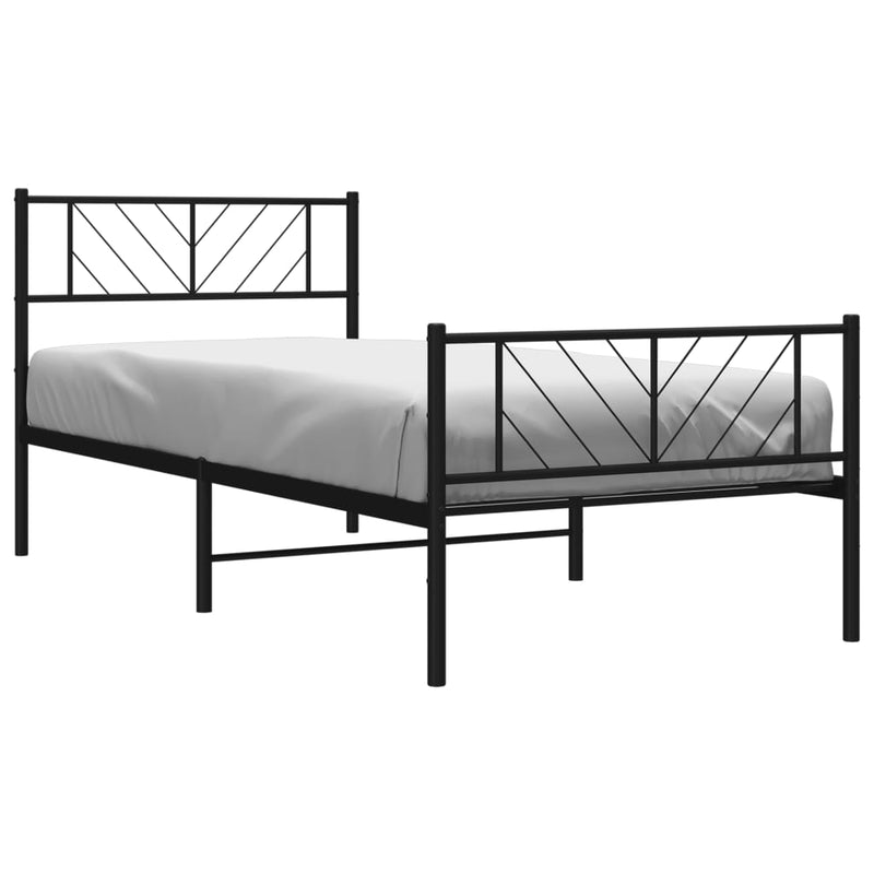 Metal Bed Frame without Mattress with Footboard Black 90x190 cm