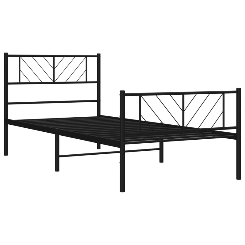 Metal Bed Frame without Mattress with Footboard Black 90x190 cm