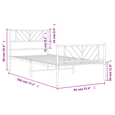 Metal Bed Frame without Mattress with Footboard Black 90x190 cm