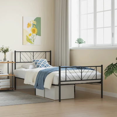 Metal Bed Frame without Mattress with Footboard Black 90x190 cm