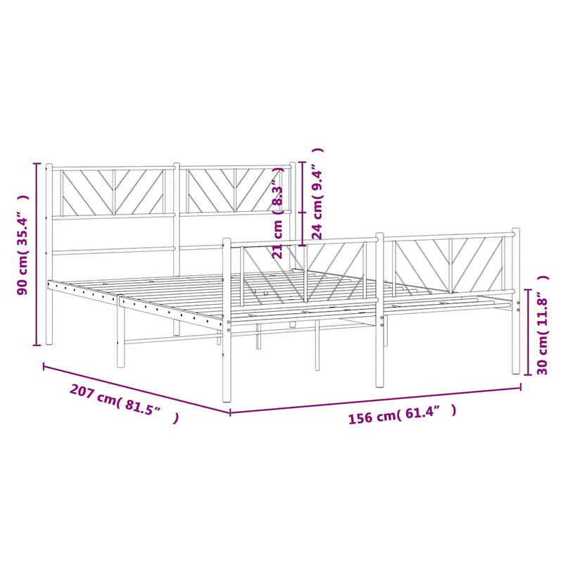 Metal Bed Frame without Mattress with Footboard Black 150x200 cm