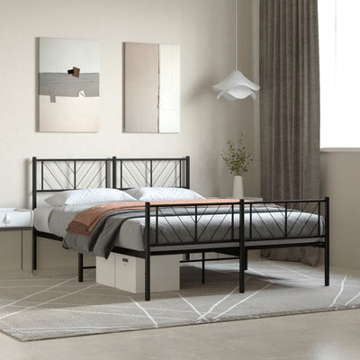 Metal Bed Frame without Mattress with Footboard Black 150x200 cm