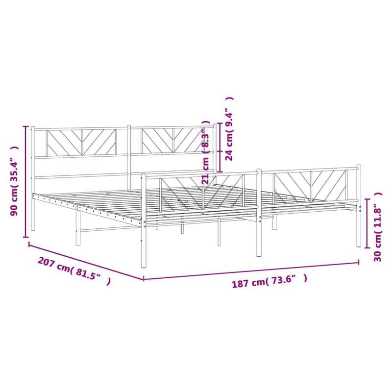 Metal Bed Frame without Mattress with Footboard Black 183x203 cm King