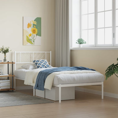 Metal Bed Frame without Mattress with Headboard White 107x203 cm King Single