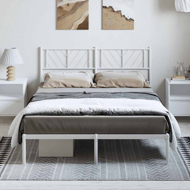 Metal Bed Frame without Mattress with Headboard White 135x190 cm