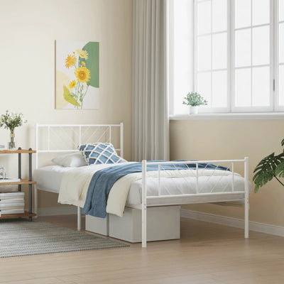 Metal Bed Frame without Mattress with Footboard White 107x203 cm King Single