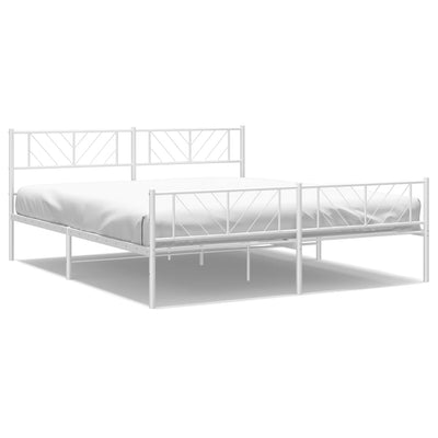 Metal Bed Frame without Mattress with Footboard White 183x203 cm King