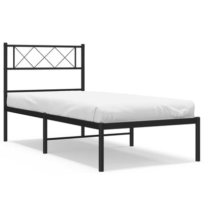 Metal Bed Frame without Mattress with Headboard Black 90x190 cm