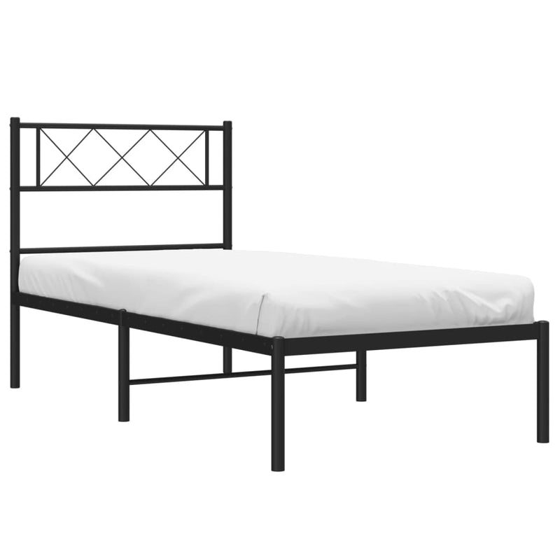 Metal Bed Frame without Mattress with Headboard Black 90x190 cm