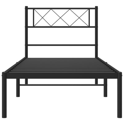 Metal Bed Frame without Mattress with Headboard Black 90x190 cm